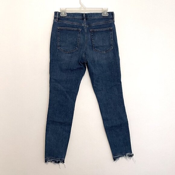 ANN TAYLOR LOFT Outlet Dark Wash Release Hem Fraying Cropped Crop Skinny Jeans 6 - Picture 11 of 13